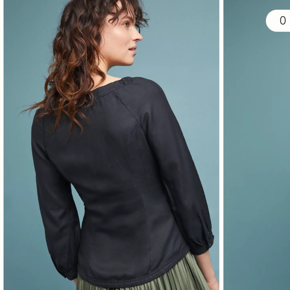 Maeve by Anthropologie Navy Button-Up Morrill Linen Blend Blouse - Picture 2 of 11